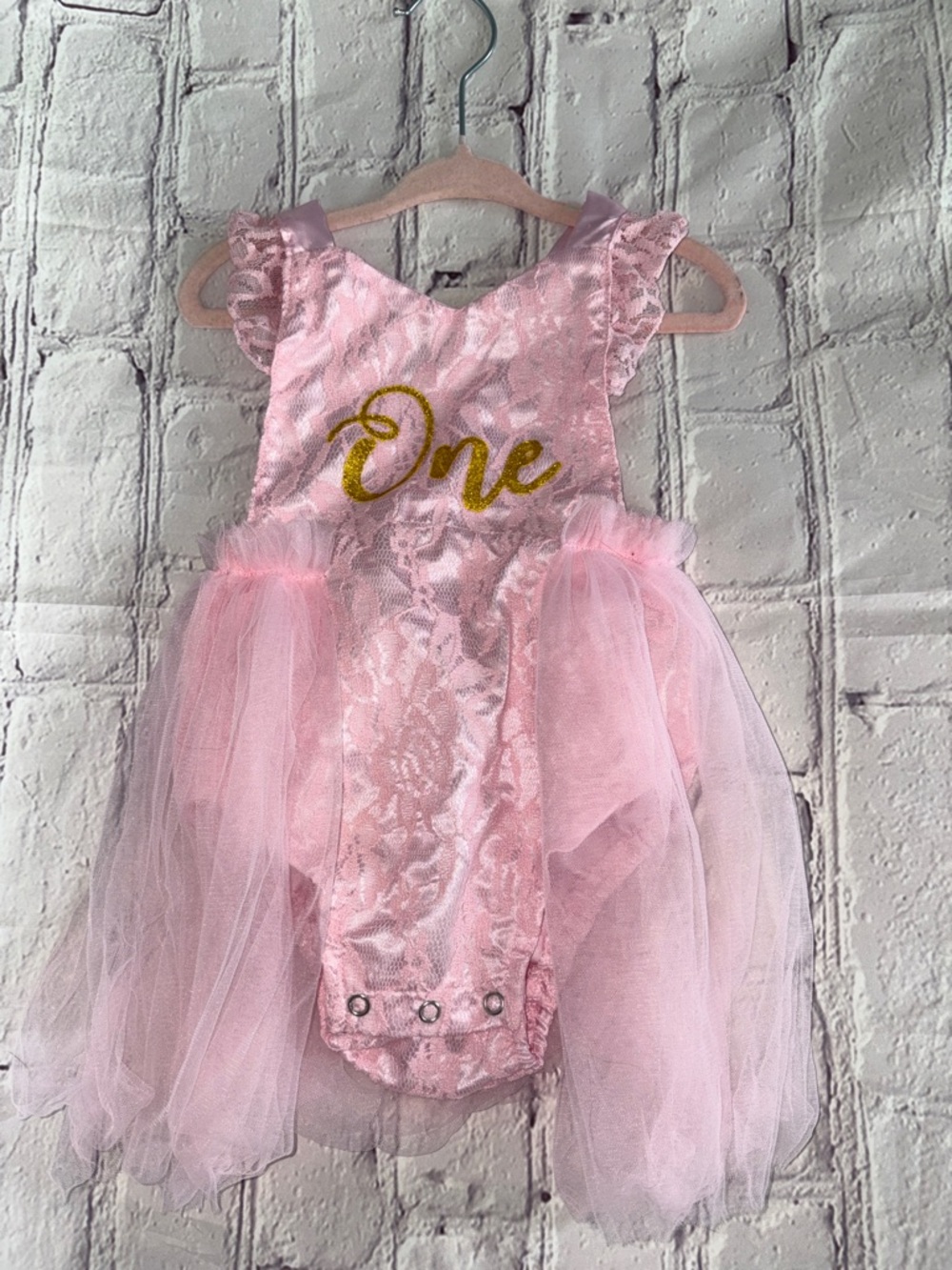 Pink Tulle 'One' Celebration Baby Bodysuit